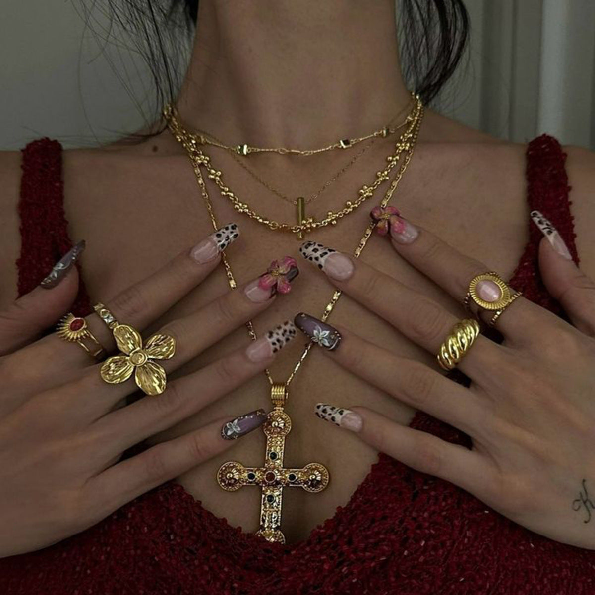 Stainless Steel Diamond Cross Necklace Fashion Sweater Chain Jewelry