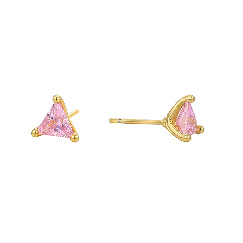 E0773 Elegant and Simple Triangle Pink Zircon Earrings for Women with a Sense of Design