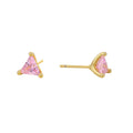 Gold-Plated Brass Triangle Pink CZ Earrings with gold-tone brass construction