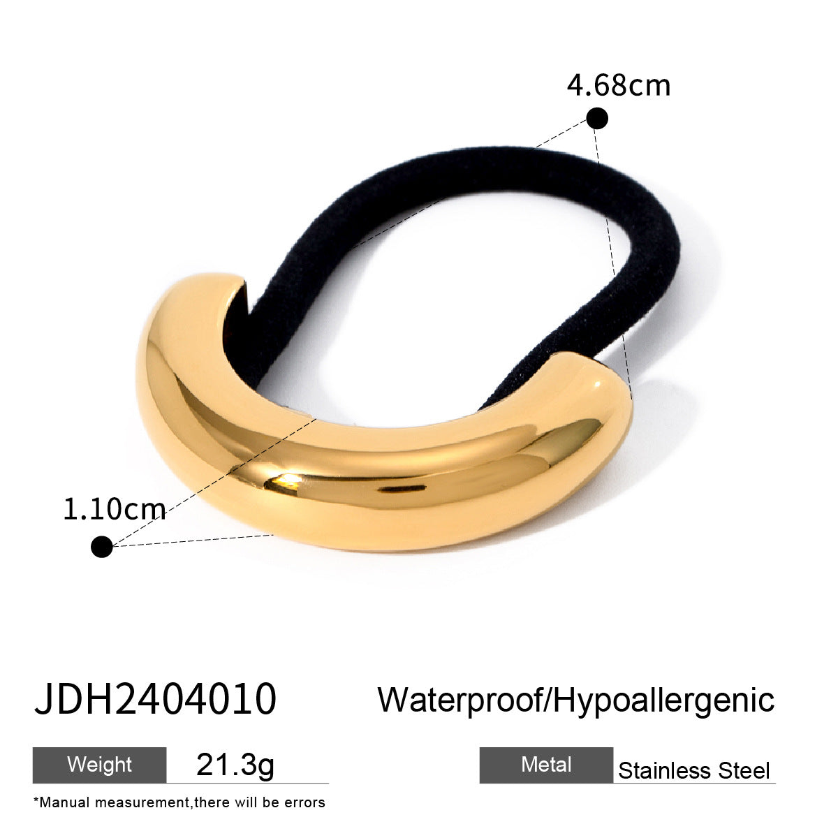 18k Gold Stainless Steel Hair Tie Hair Accessory Glossy U Large Black Hair Tie