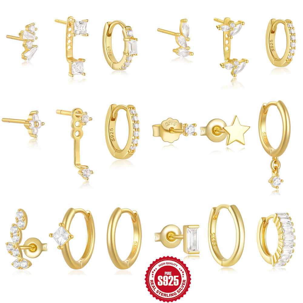 925Sterling Silver Diamond Minimalist Hoop Earrings Stud Earrings Jewelry Set Hot-Selling Design Earrings