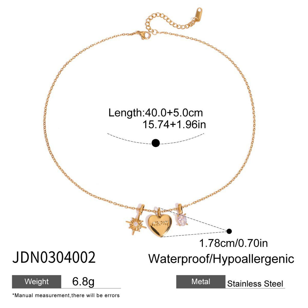 Stainless Steel Zircon Heart Necklace Choker Non-Fading Jewelry for Women