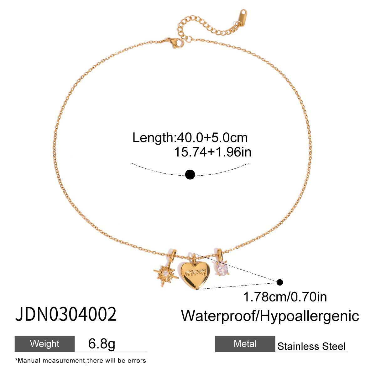 Stainless Steel Zircon Heart Necklace Choker Non-Fading Jewelry for Women