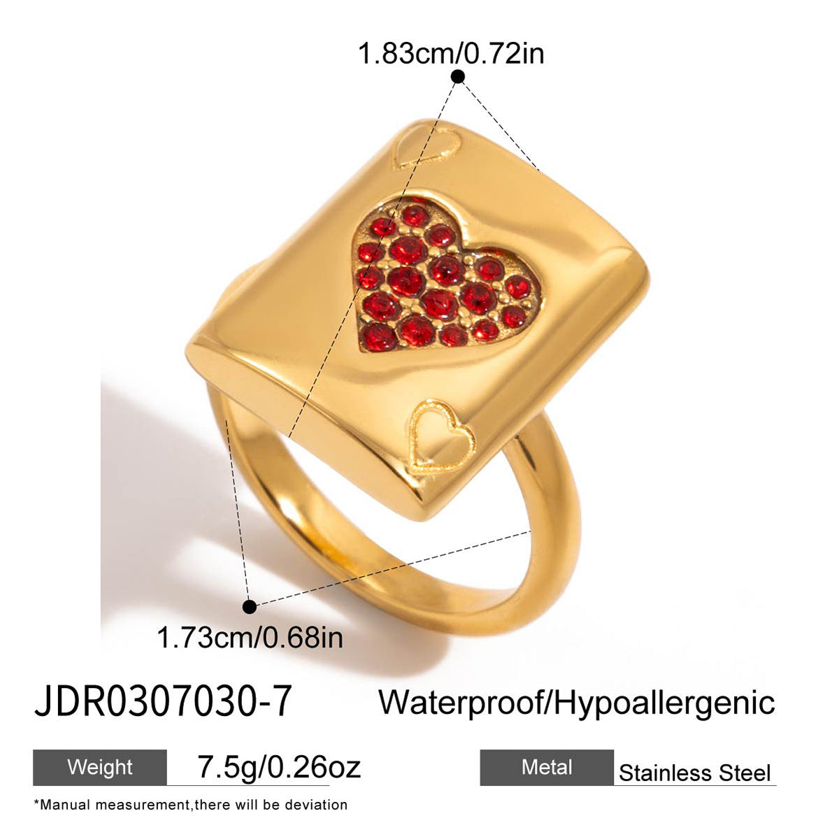Heart-shaped Earrings Playing Cards Stainless Steel Zircon Ring Bracelet Non-fading Jewelry