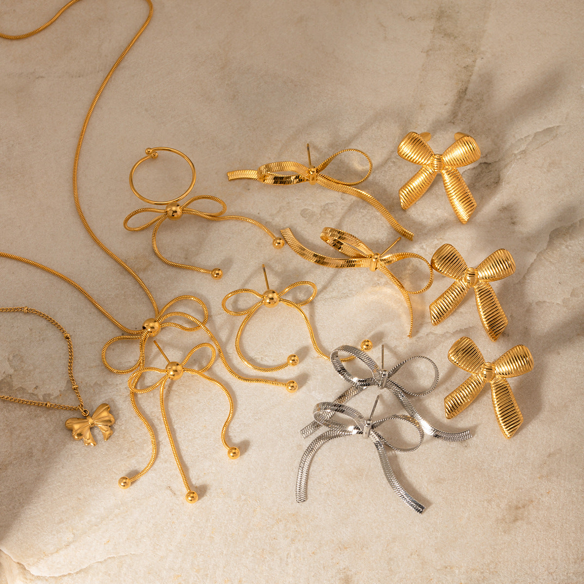 Women's Vintage Bow Earrings Stainless Steel Butterfly Shape Pendant Earrings Ring