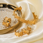 2H New Fashion18K Gold Stainless Steel Wood Grain C Shaped Earrings Pleated Earrings Fashionable Earrings