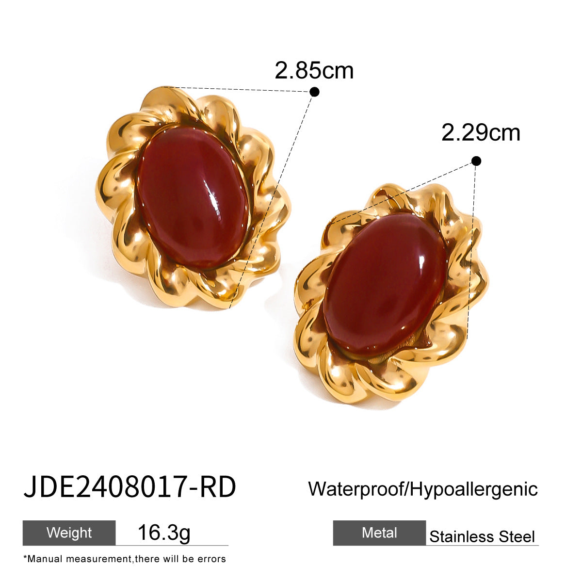 2H Stainless Steel Red Agate Earrings Zircon Stud Earrings Jewelry earring