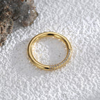 R0586 Simple Ring for Women, Brass with Gold Plating, Micro Pave White Zirconia Plain Band