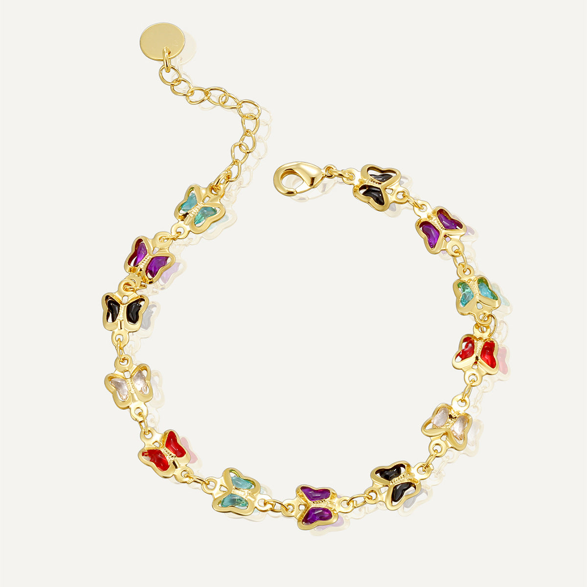 B0227 Japanese and Korean Summer Style Fashion Bracelet for Women, Brass Gold-Plated Butterfly with Acrylic Stone Inlay