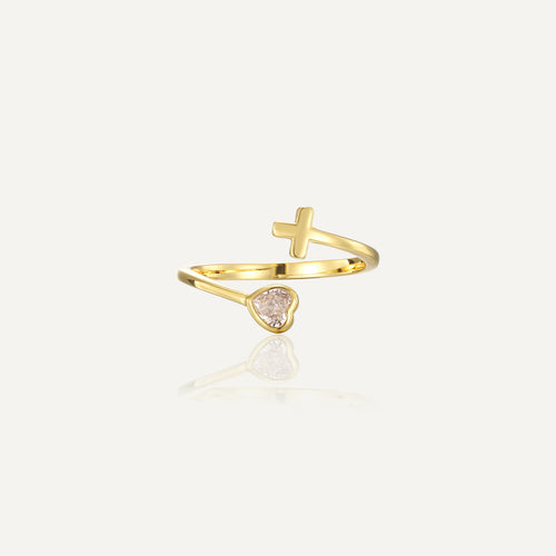 18K Gold-Plated Heart Adjustable Ring — front view