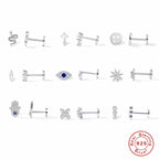 S925Sterling Silver Diamond-Encrusted Devil's Eye Flat Head Threaded Piercing Cartilage Earrings Snake Smiley Face Ear Bone Studs for Women