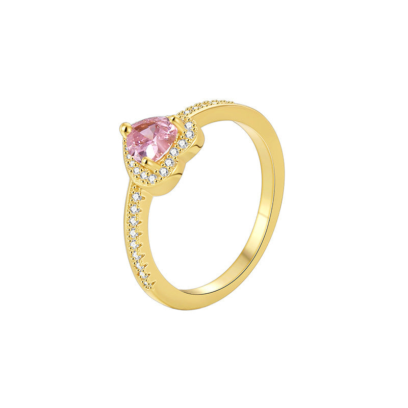 R0569 Fashion Heart-Shaped Pink Zircon Ring for Women Elegant Cute Style Ring