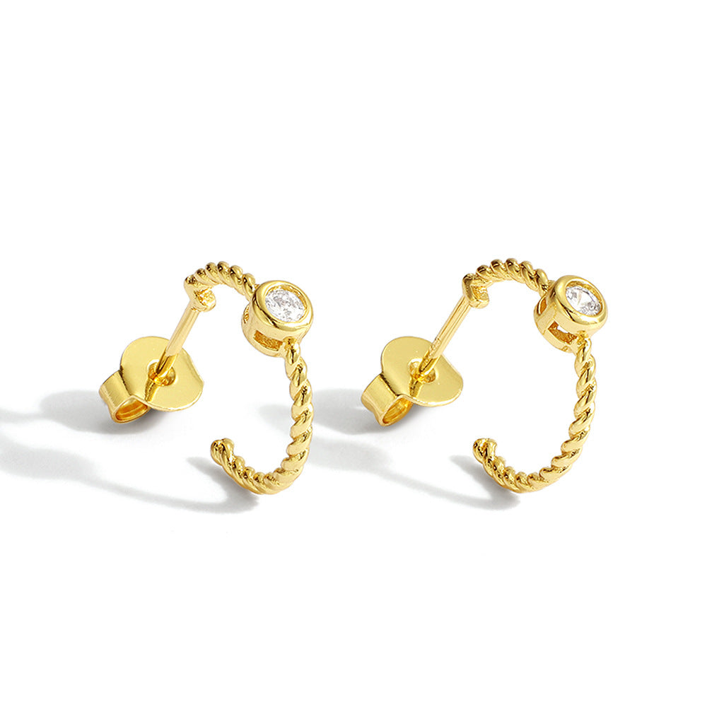 Elegant Minimalist Style Small Threaded Diamond-Encrusted Earrings for Women, Braided Design Round Twist Rope Stud Earrings