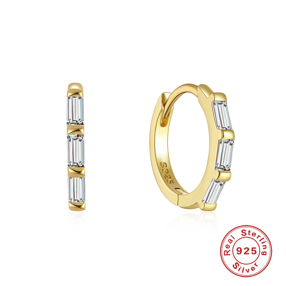 S925Sterling Silver Curved Wave Two-tone Diamond-studded Earrings Hoop Earrings Classic Hot-selling Trendy Ear Jewelry Earrings
