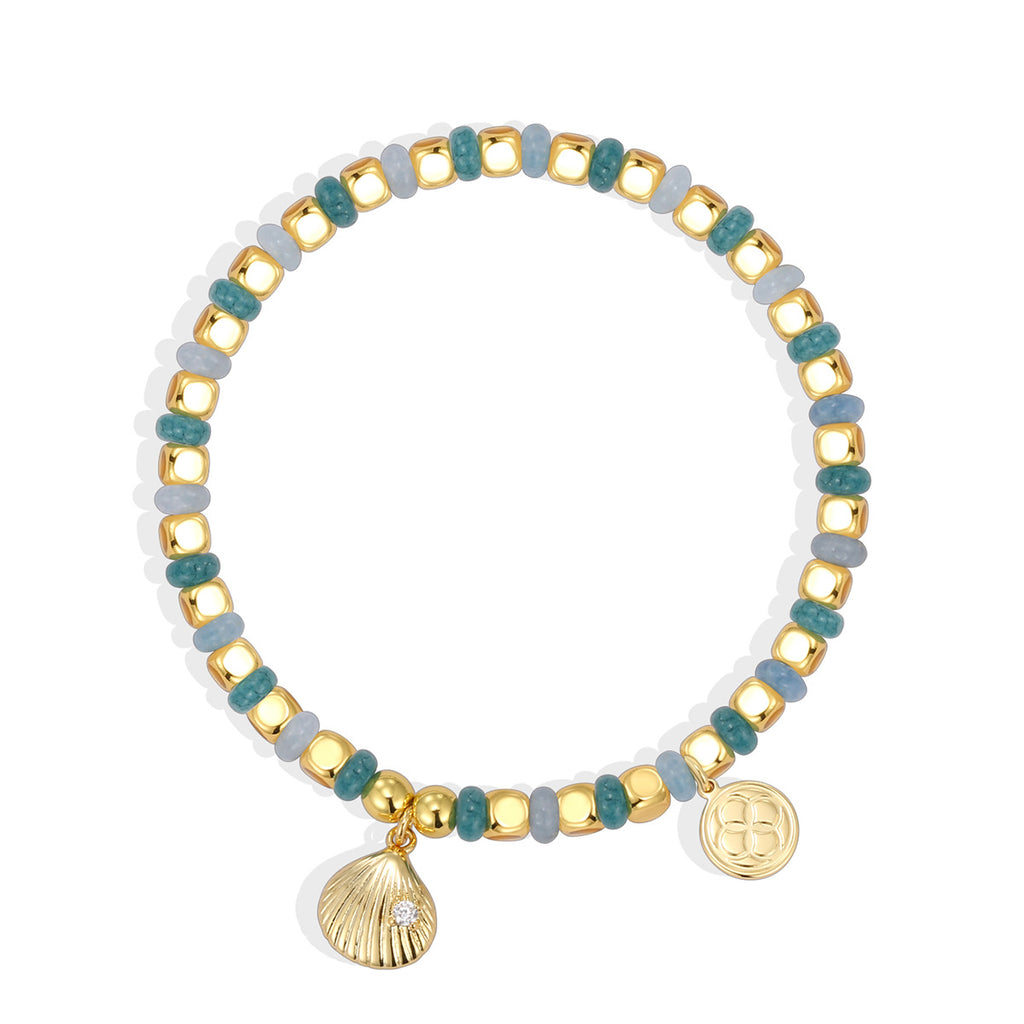 B0305 Bohemian Ocean Shell Inlaid Zircon Bracelet Fashionable Elegant Chalcedony Stone Beaded