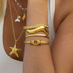 Stainless Steel Pearl Necklace Accessories Stacked Bracelet Flower Ring Jewelry