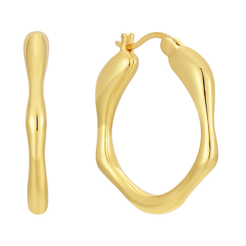 E0611 Fashion Retro Wave Pattern Smooth Earrings for Women Copper Gold Plated Simple Ear Jewelry