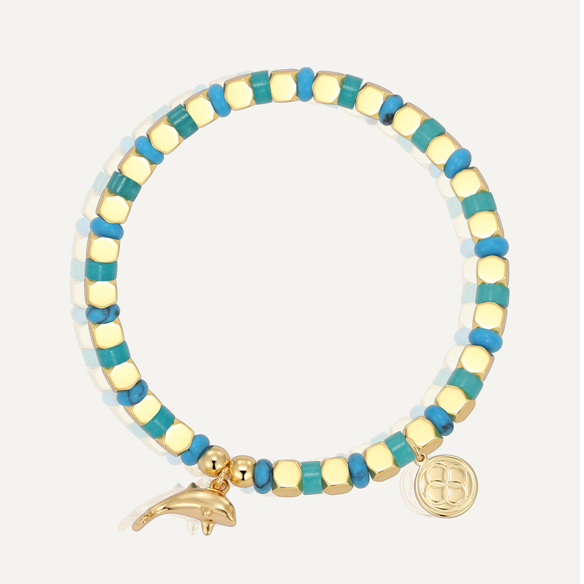 B0328 Ocean Dolphin Pendant Beaded Bracelet Fashion Bohemian Blue Turquoise Bracelet