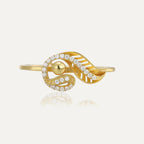 SR0007 S925Silver plating14K Gold Feather Inlaid Zircon Hollow Ring for Women Elegant Simple Design