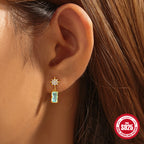 New S925Sterling Silver Octagonal Star Inlaid Diamond Sapphire Earrings Stud Earrings Hot-Selling Super Sparkling Ear Jewelry