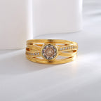 R0319 Fashion Hollow Zircon Ring for Women Brass Gold-Plated Simple Minimalist Ring