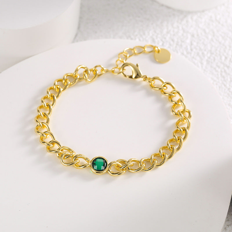 B0128 Hip-hop Style Fashion Design Bracelet for Women Simple with Green Zircon