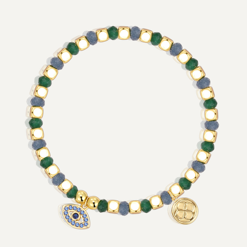 B0306 Design Blue Zircon Eye Bracelet Vintage Chalcedony Stone Beaded