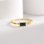 R0474 French Style Simple Elegant Fashion Design Ring for Women, Copper Plated with Real Gold, Inlaid with Black Zircon
