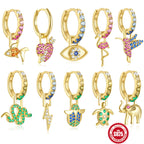 925Sterling Silver Inlaid Diamond Animal Goldfish Pendant Hoop Earrings Hot-Selling Heart Lightning Earrings for Women