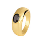 R0313 Ring for Women Copper Plated with Real Gold Black Zircon Minimalist