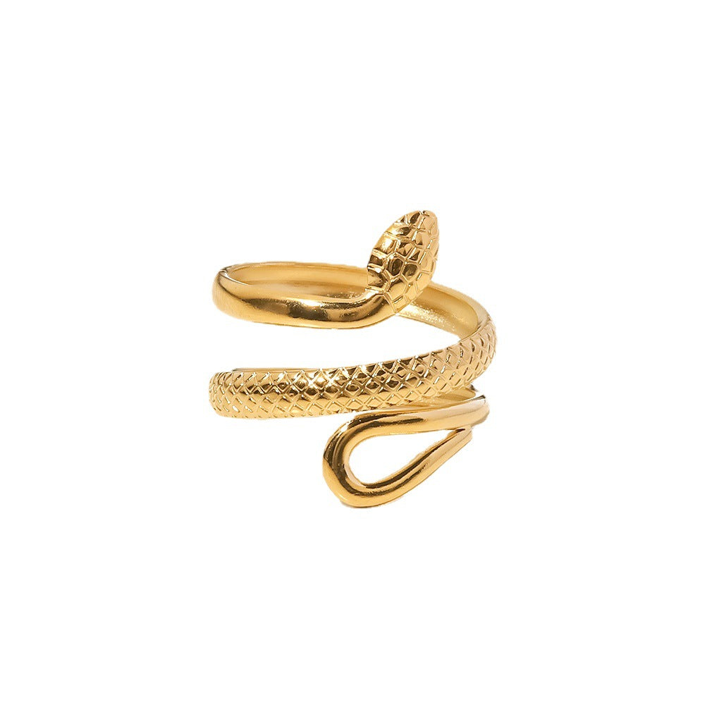 18K Gold Plated Stainless Steel Classic Texture Snake Design Hollow Adjustable Ring Women's Fashion Ring
