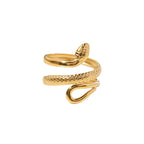 18K Gold Plated Stainless Steel Classic Texture Snake Design Hollow Adjustable Ring Women's Fashion Ring