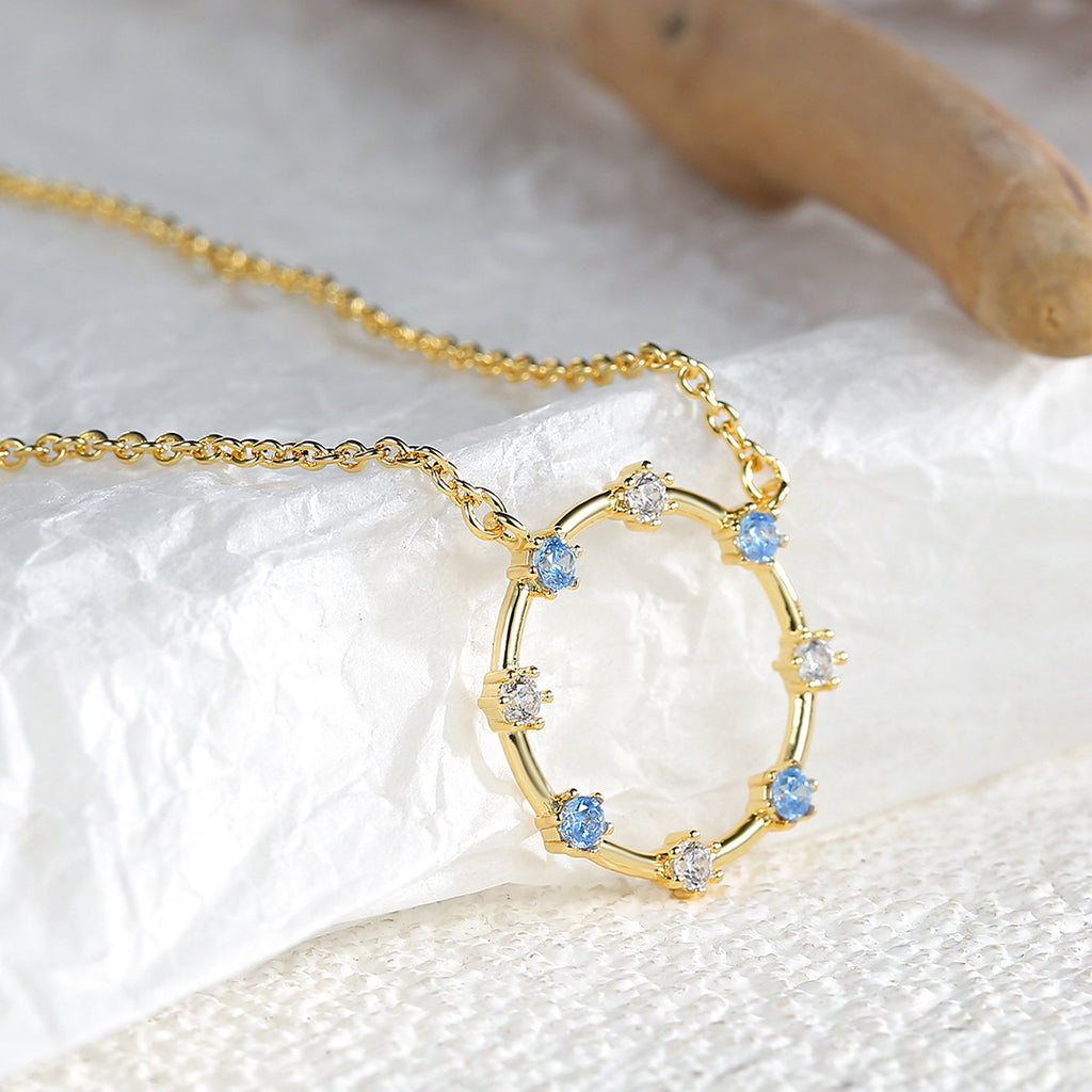 N0158 Minimalist Circle Inlaid Zircon Necklace Design Sense Circle Pendant Fashion Collarbone Chain
