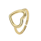 R0114 Simple Metal Heart Ring Vintage Hollow Heart Wave Pattern Open Design