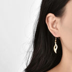 E0208 18K Gold Long Sandblasted Leaf Earrings Tassel Earrings for Women Brass Gold Plated Vietnam Sand Gold Ear Hooks