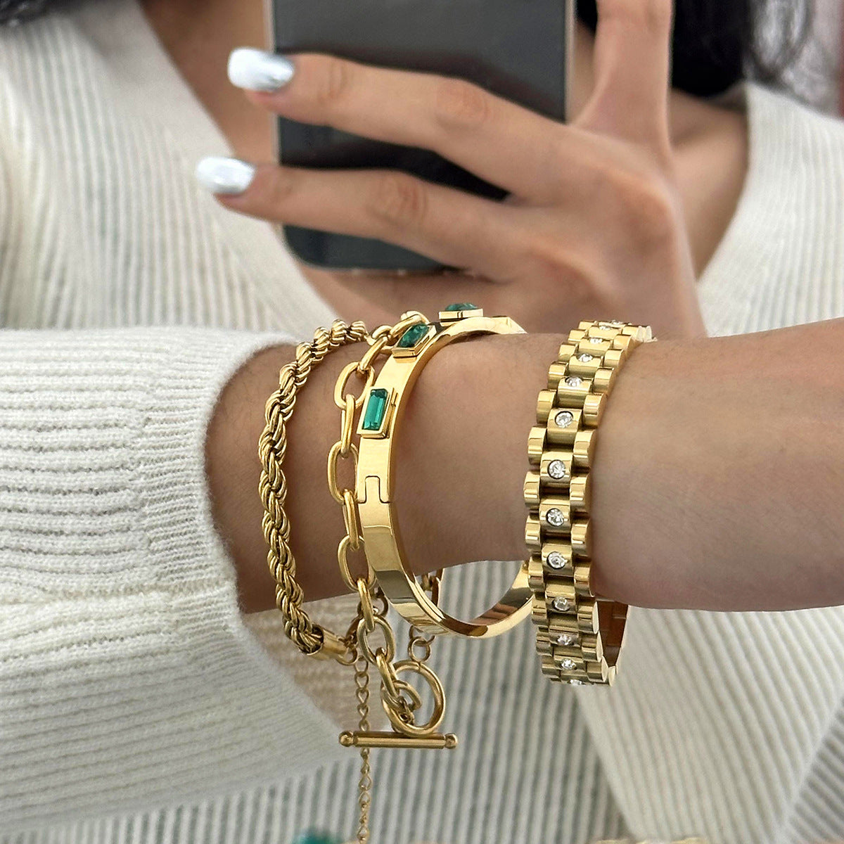 Stainless Steel Zircon Bracelet Bangle 18K Gold Silver Circle