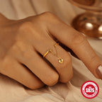 New S925Sterling Silver Heart-Shaped Tassel Inlaid Diamond Chain Adjustable Ring Hot-Selling Pearl Index Finger Ring