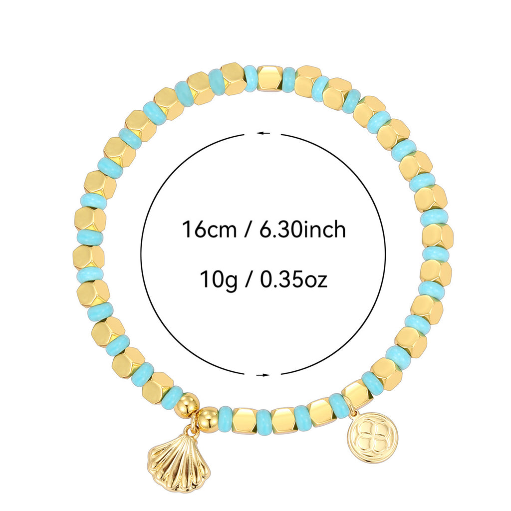 B0256 Vintage Ocean Shell Beaded Vacation Turquoise Bracelet