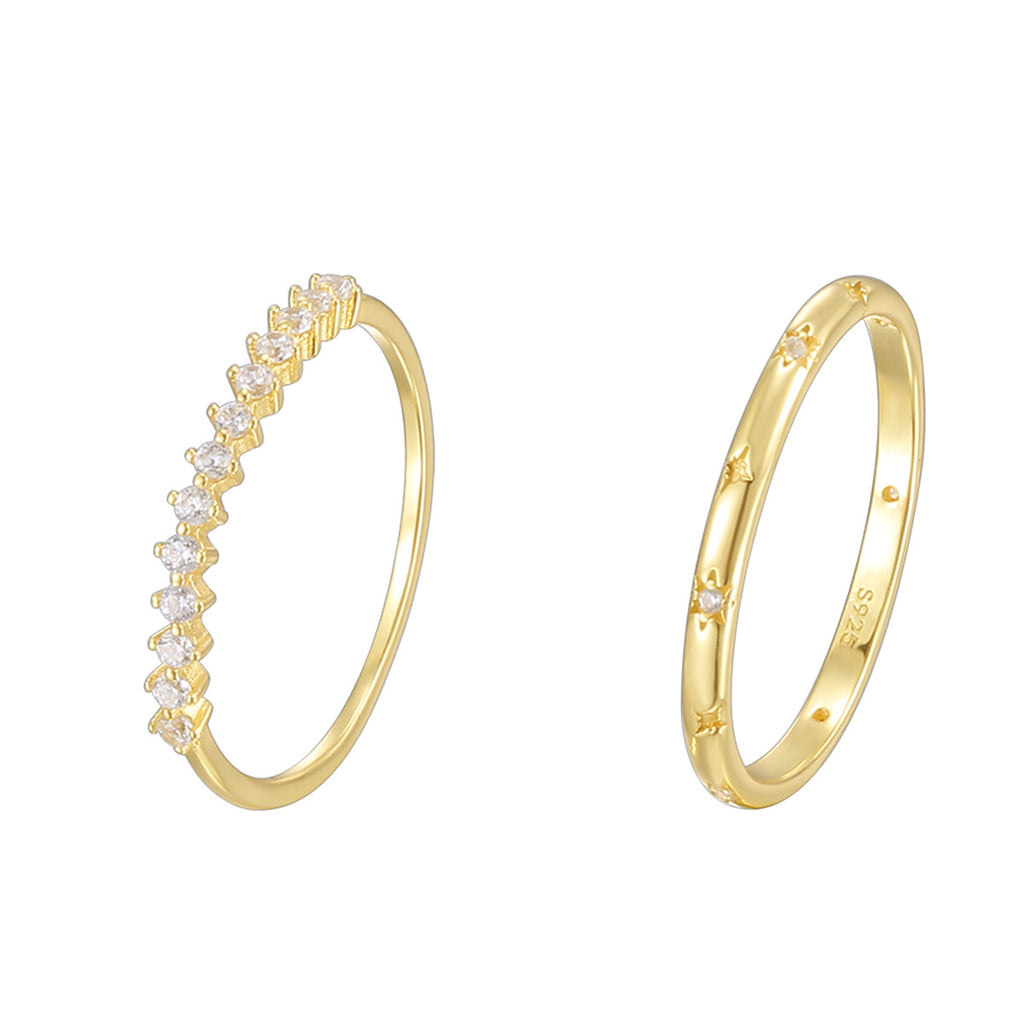 SR0051 S925Silver Minimalist Girl Retro Artistic Slim Couple Rings Inlaid with Zirconia