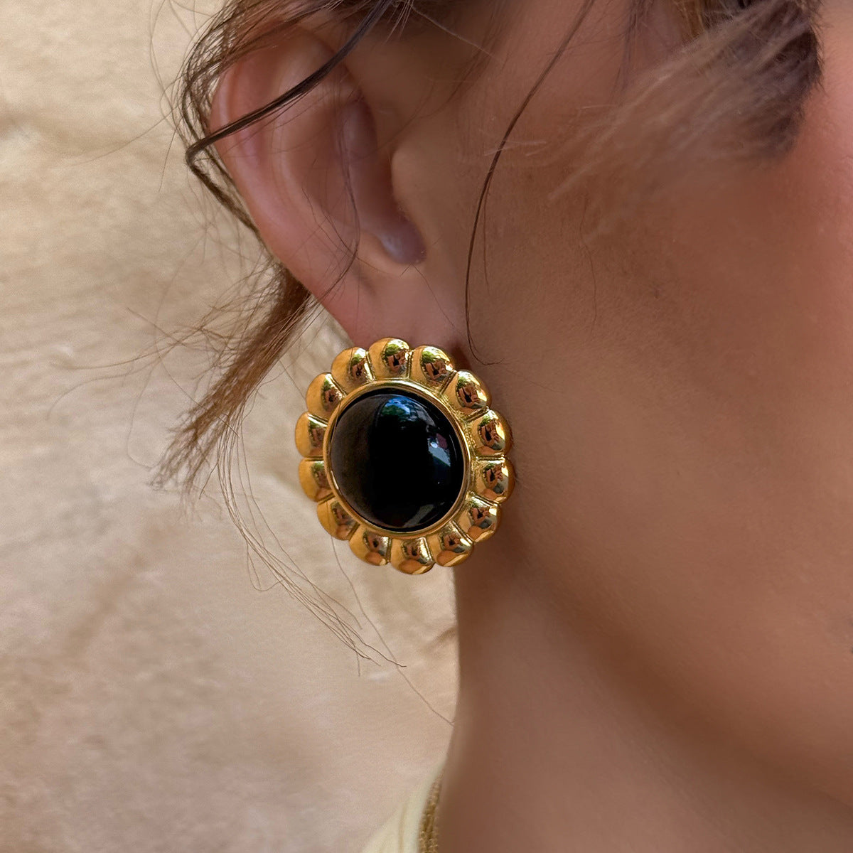 2H Stainless Steel Agate Stud Earrings Vintage Earrings Ear Jewelry earrings