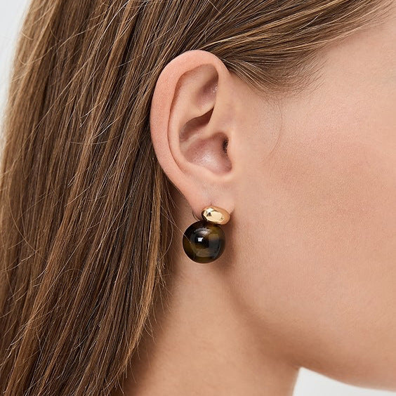2H Tiger Eye Stone Earrings Autumn Winter Ear Accessories Stainless Steel Jewelry Non-Fading