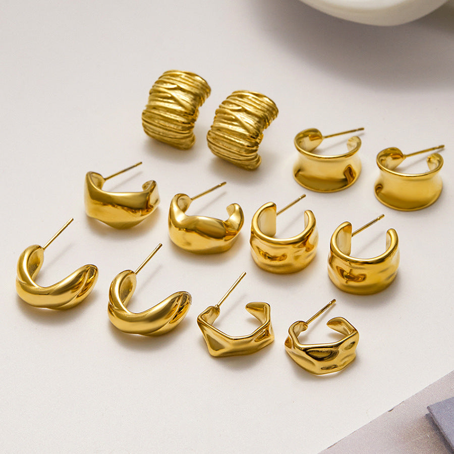 Geometric Earrings Classic Studs Stainless Steel Jewelry for Women Non-Fading Ear Accessories