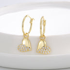 E0822 Fashion Earrings for Women, Gold-Plated Heart Half Zirconia Drop Earrings