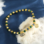 B0306 Design Blue Zircon Eye Bracelet Vintage Chalcedony Stone Beaded