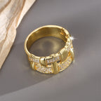 R0422 Exaggerated Design Sense Geometric Ring for Women Irregular Shape Micro Pave Zircon