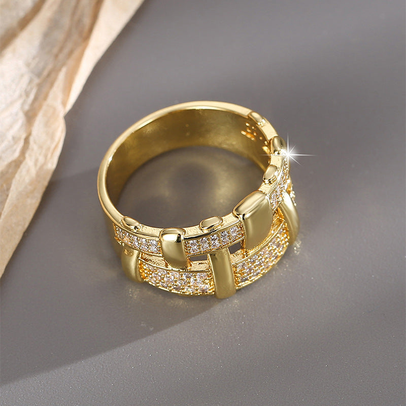 R0422 Exaggerated Design Sense Geometric Ring for Women Irregular Shape Micro Pave Zircon