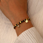 B0251Eight-pointed Star Beaded Copper Plated14k Gold Bracelet