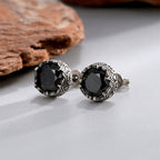 E0724 Black Zircon Stud Earrings For Women Minimalist Antique Silver
