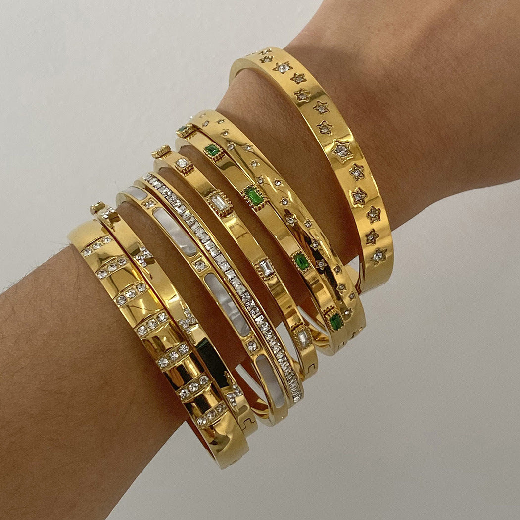 2H Stainless Steel Zircon Bracelet Clasp Bangle bracelet