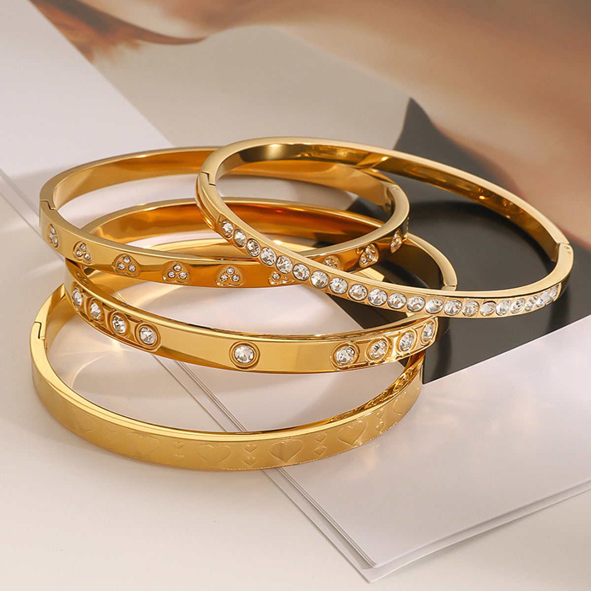 2H Stainless Steel Zircon Bracelet Clasp Bangle bracelet